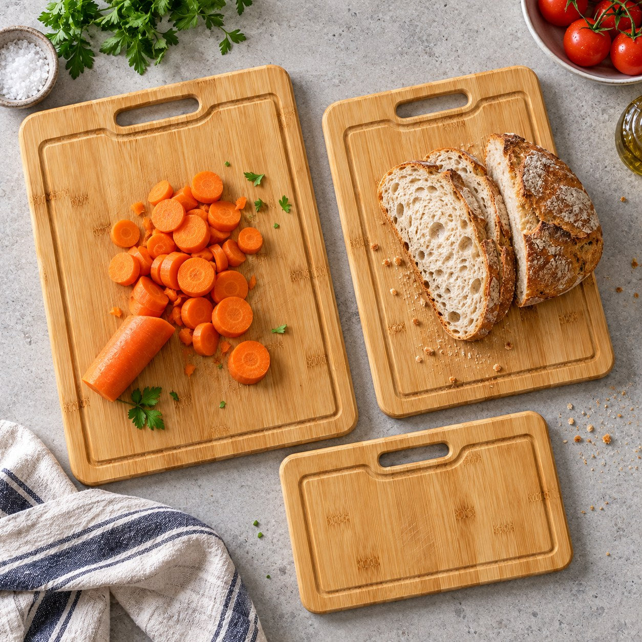 Bamboo boards for everyday food preparation